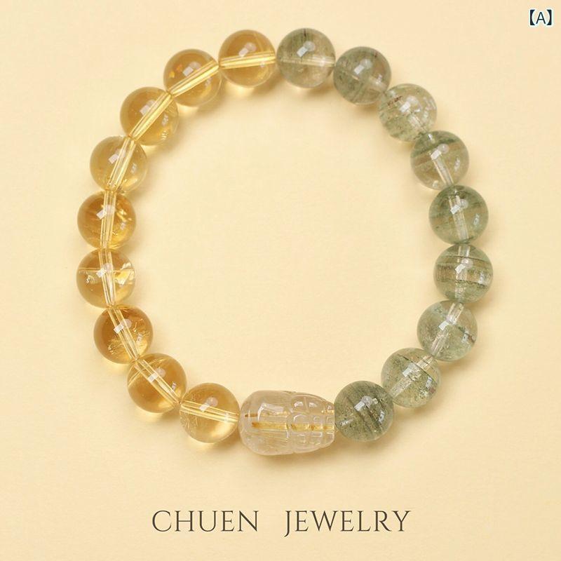 Rhinestone - レディース 天然 黄水晶 手串 金髪水晶 ピクシー 招財 ブレスレット グリーンゴースト アクセサリー 冬 節慶 ラッキーアイテム 高級感 手工 女性用 男性用 通勤 普段使い 部屋着 ギフト