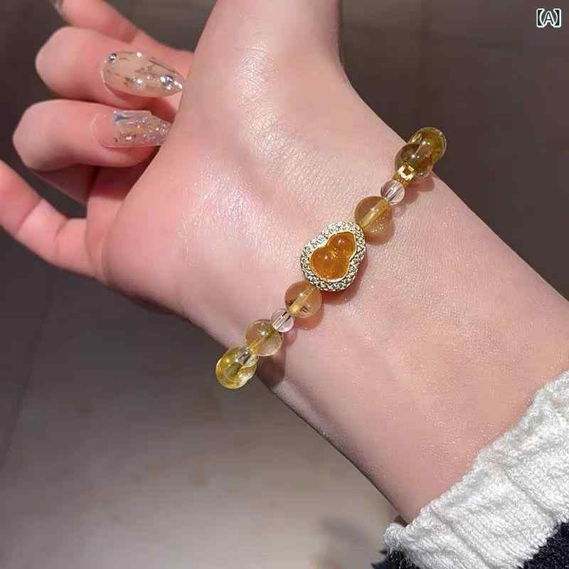 Jade - ブレスレット 女性用 ジルコニア ひょうたん 黄水晶 紫水晶 花卉 葫芦 モチーフ レトロ 気品 高級感 天然石 人造石 ミックス素材 切り替え デザイン 春夏 ブローチ風 アクセサリー カジュアル 普段使い ラッキーアイテム