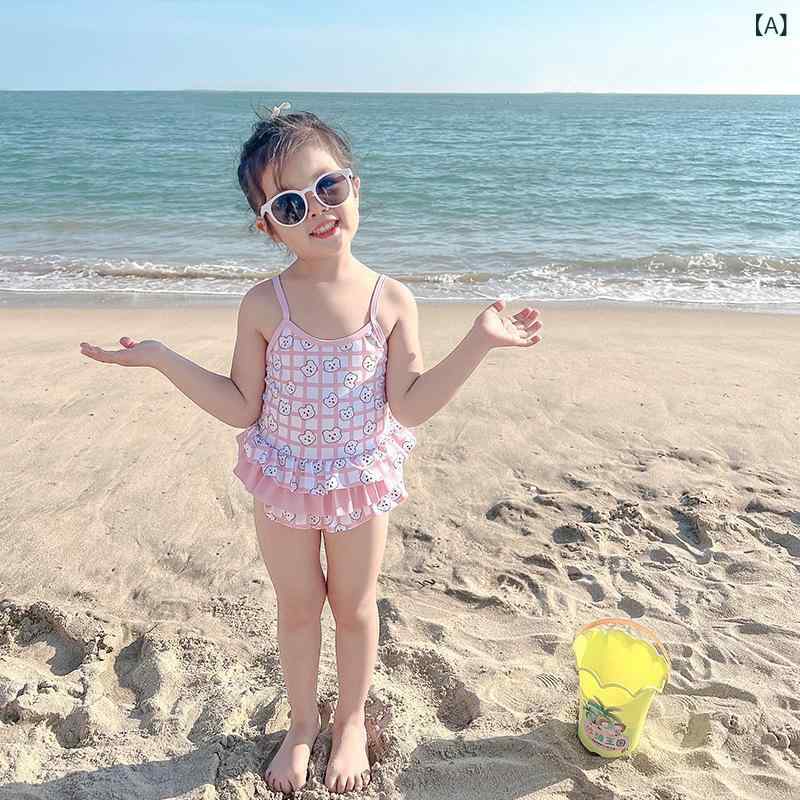 水着 女の子 キッズ ワンピース 一体型 ギンガムチェック 花柄 フリル バックシャン かわいい 幼稚園 保育園 プール 海 スイミング スクール水着 ピンク ブルー