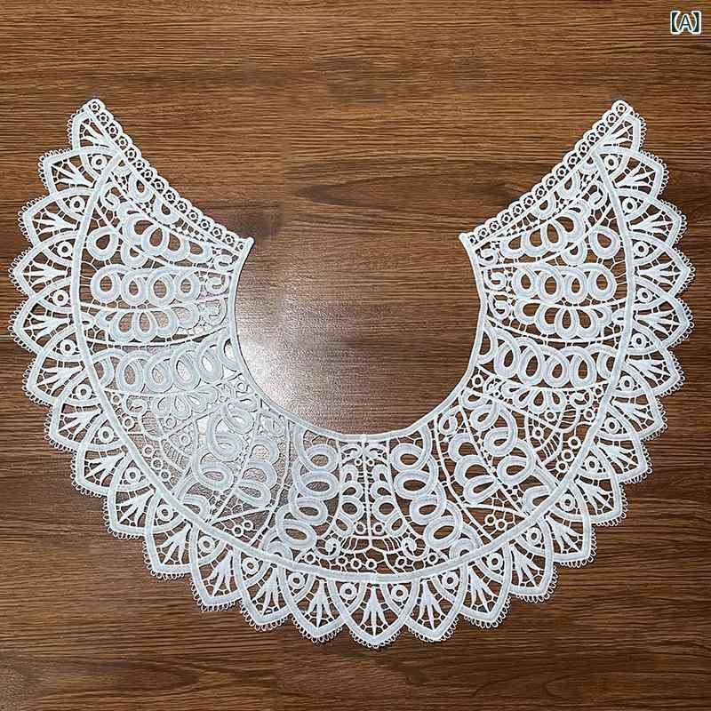 レース 偽領子 刺繍 花辺 切り替え 接触冷感 再生繊維 白 女性用 トップス ワンピース 礼服 部屋着 普段使い 装飾 アクセサリー
