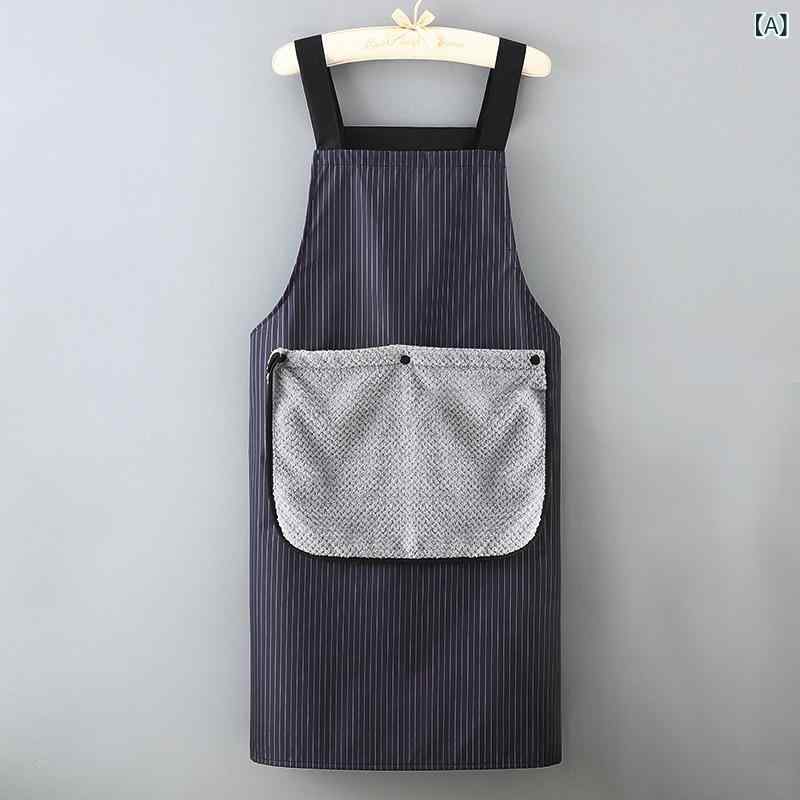 Gingham Aprons - 防水 防油 防汚 擦手 付き 有袖 囲裙 メンズ レディース 男女兼用 キッチン 家用 調理 用 耐汚 耐久 加工 複合素材 均码 黒 紺 茶 色 系統 条紋 格子 柄 シンプル スタイル 通勤 普段使い 作業 用