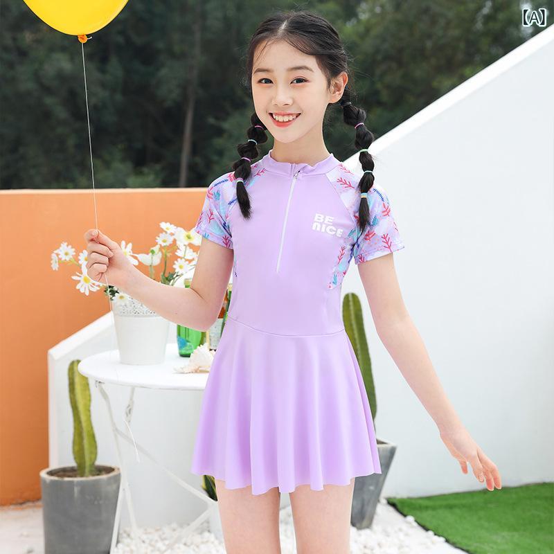 水着 女の子 キッズ 子供 ジュニア ワンピース スイムウェア オールインワン スカート 速乾 紫外線対策 レインボーカラー プール ビーチ 海水浴