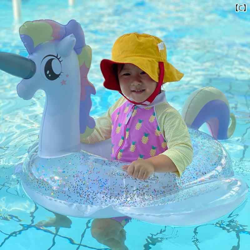 narukiの浮き輪 キッズ 幼児用 足入れ スパンコール ラメ 浮き具 プール 海水浴 水遊び レジャー キャラクター 動物 クジャク ユニコーン かわいい｜アングル3