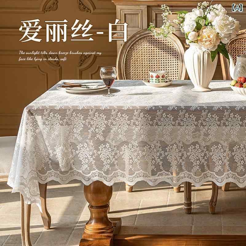 レース テーブルクロス 軽奢 レース刺繍 長方形 方形 ダイニングテーブル サイドテーブル ベッドサイド 防滑 耐磨 防塵 耐高温 防烫 隔熱 幾何模様 植物花柄 ポリエステル 白 黒 かわいい インテリア デコレーション 家庭用