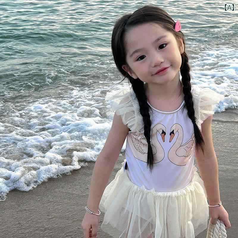 水着 女の子 キッズ ベビー 天鵝 チュールスカート 半袖 ワンピース風 スイムウェア 温泉 ビーチ プール かわいい