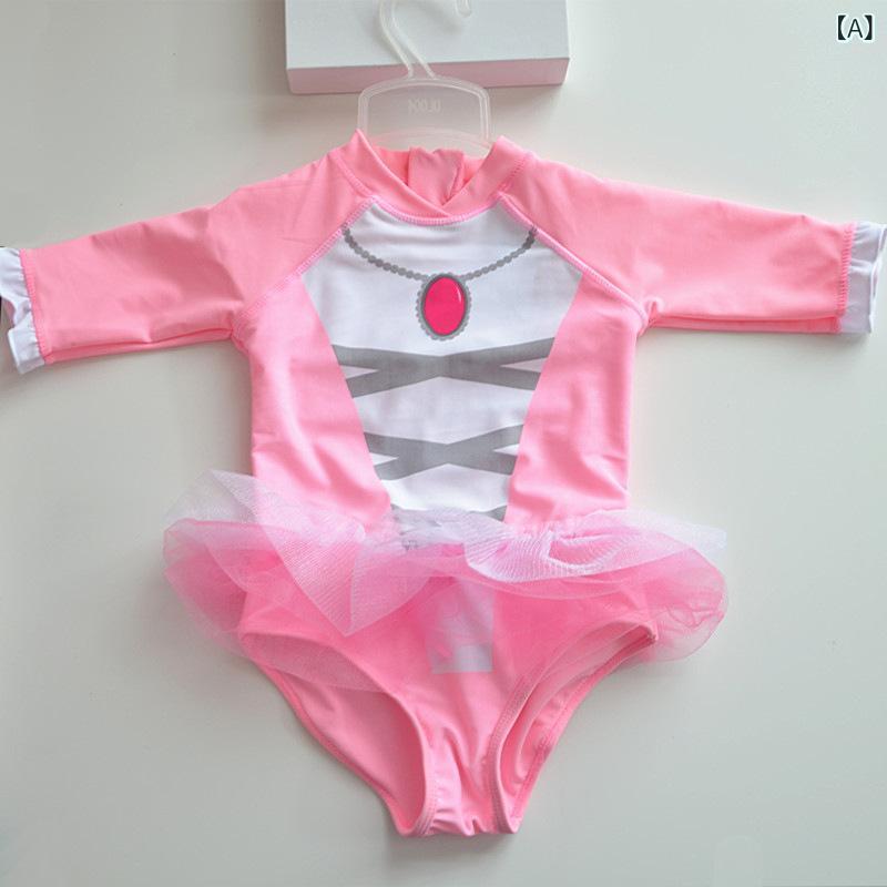 水着 キッズ 女の子 連体 長袖 チュチュ スカート ピンク ホワイト かわいい 子供 スイムウェア ワンピース オールインワン 温泉 プール 海水浴 動きやすい 日焼け防止