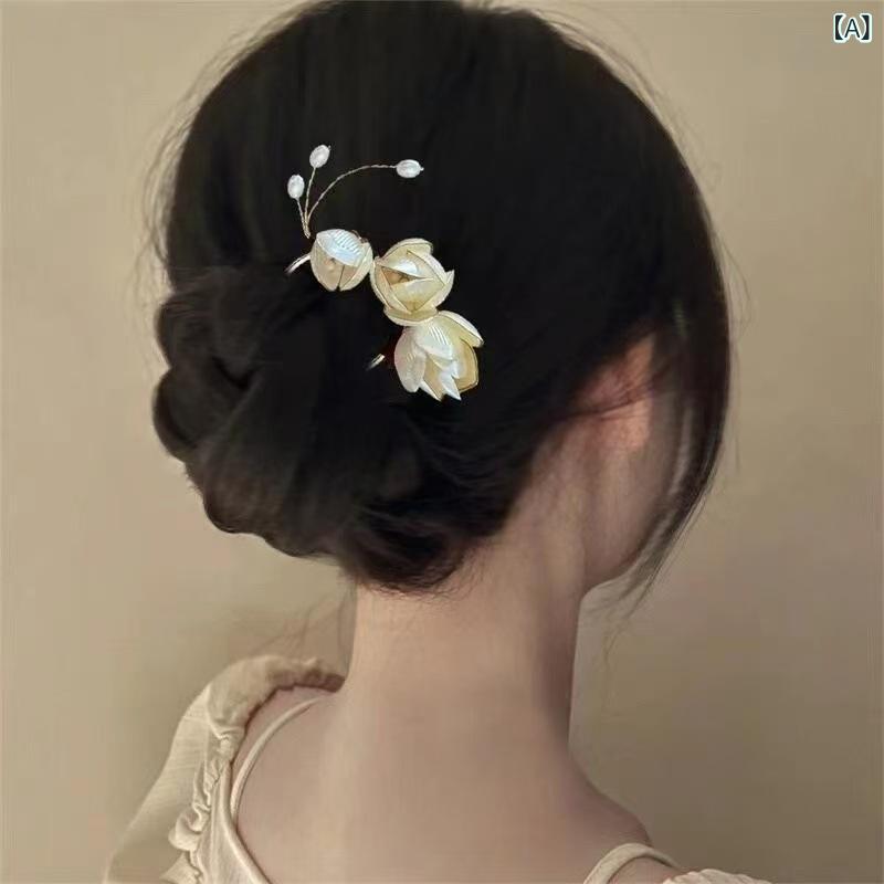・カテゴリ: ヘアアクセサリー・スタイル: レトロ・素材: 金属・: 花柄・カラー展開: 白木蓮