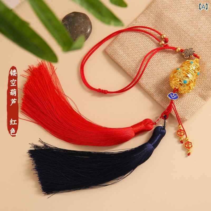 車載 吊り飾り 合金 葫芦 デザイン 赤 墨緑 切り替え 二重 房飾り 民族風 古風 花柄 開口 彫刻 車内 インテリア ラッキーアイテム 秋冬 復古 装飾品 高級感 軽量