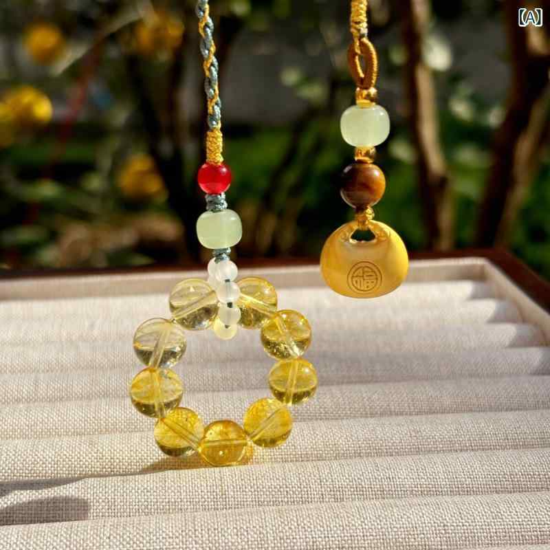 車用 吊り下げ お守り 黄水晶 天然石 国風 デザイン 財布 風水 福袋 金属 ハンドメイド 串珠 民族風 復古 秋冬 ラッキーアイテム インテリア アクセサリー