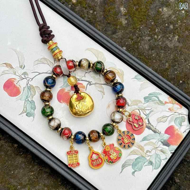 カーアクセサリー 車内掛け飾り 金属製 琉璃風 多彩水晶 招財進寶 フォークラウド 星 日月 雲 宇宙柄 元宝 算盤 チャイナ風 インテリア 開運グッズ ラッキーアイテム 春季 記念デザイン 復古スタイル 国風