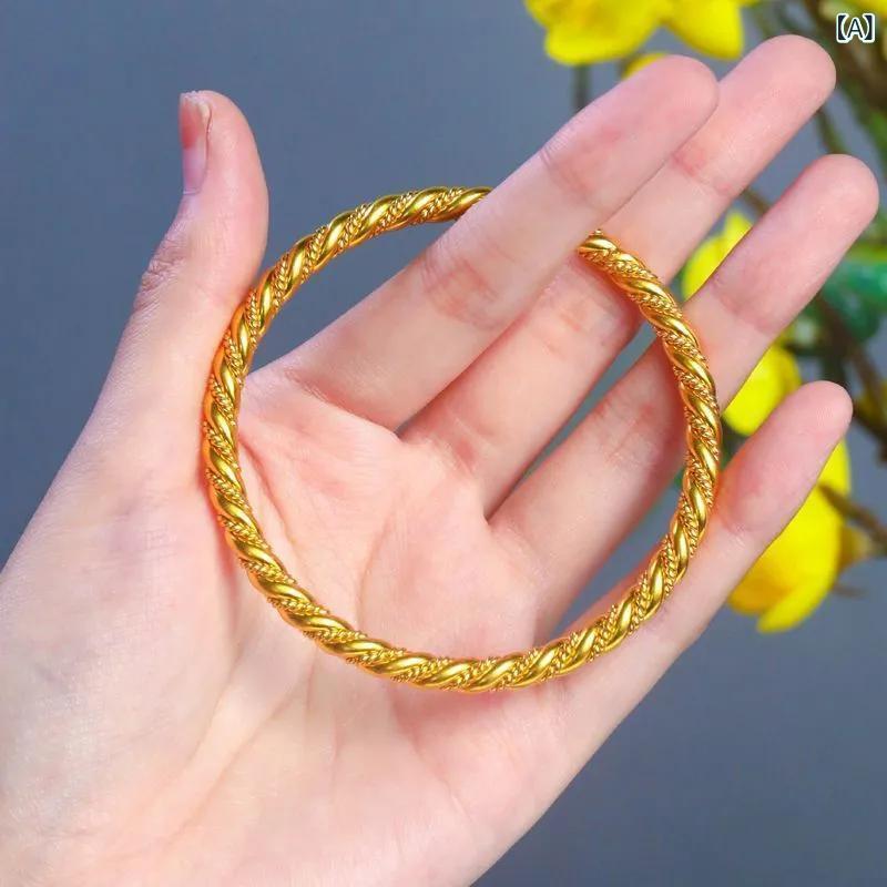 Rhodolite - 手首アクセサリー 女性用 麻の花編み 実心 閉口 手镯 エスニック シンプル 円形 ブレスレット 金色 銀色 沙金 花柄 樹葉 植物 花卉 宮廷風 通年 かわいい 普段使い 高級感 軽量