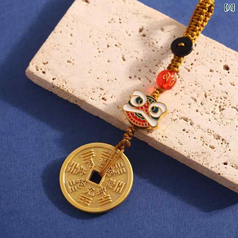 キーホルダー 金属製 醒獅 モチーフ 中国風 吊り下げ飾り 車用 鍵吊り スマホチェーン バッグチャーム 紫色 ブルー 秋 復古 民族風