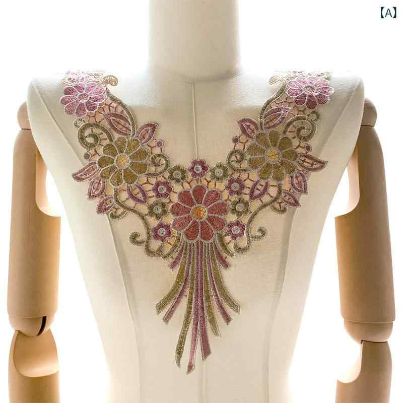 刺繍 レース フリル 襟 装飾 花 布 ピース 3D 胸花 ポリエステル ゴールドシルバー糸 ピンク系 グリーン ワインレッド かわいい レースアップ 透け感 花柄 刺繍 トップス ワンピース ドレス アクセサリー 部屋着 普段使い