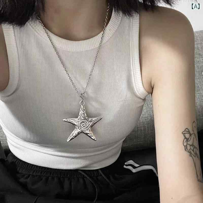 Other - ネックレス 女性用 星 海星 吊り下げ 鎖骨チェーン 個性派 復古 かわいい クール チタン 電気メッキ加工 銀色 粉緑 黒 カラフル 立体 長さ41-50cm 軽量 春夏