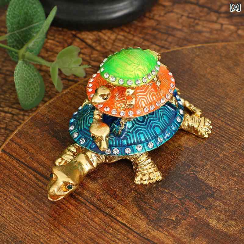 ジュエリーボックス かわいいウミガメ 収納ケース 指輪 ネックレス 3段引き出し 卓上飾り 個性派 精美 デザイン 亜鉛合金 硬質 ブルー ..