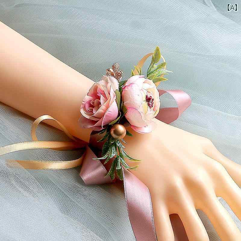 手首花 花束 ブレスレット 新婦 ブライドメイド 結婚式 花柄 森ガール ナチュラル かわいい 布製 双層 リボン 結び紐 ピンク系 グリーン系 パープル系 レッド系 ブルーグリーン オレンジピンク ワインレッド 胸花 花飾り リストフラワー ウェディン