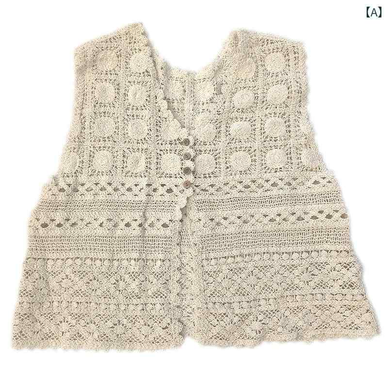 Other - ニット ベスト 刺繍 レース アップ コットン 夏 無袖 開衫 女性用 かわいい 杏色 切り替え デザイン 軽量 吸湿速乾 接触冷感 日韓 カジュアル トップス 綿素材 個性派 街頭 ファッション ハイネック ルーズフィット