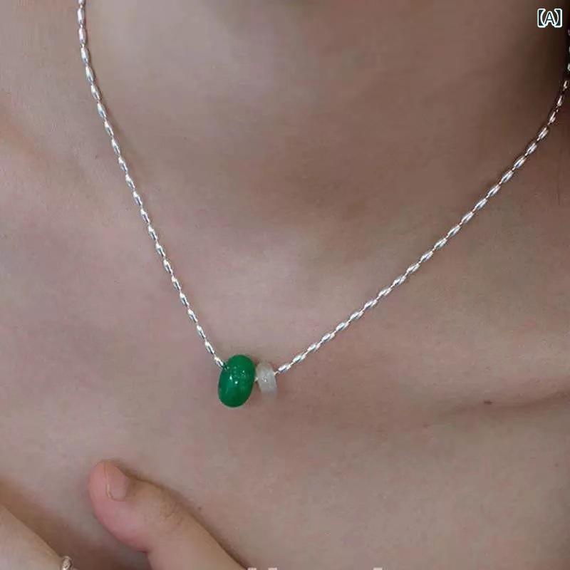 Boulder - ネックレス 女性用 天然石 グリーン カラー ブルー カラー デザイン 個性 復古 シンプル 百搭 気質 ファッション 鎖骨チェーン 軽量 鎖骨ライン 夏 グリーンストーン サマーアクセサリー ブルーストーン 個性派 シンプルデザイン 復古スタイル