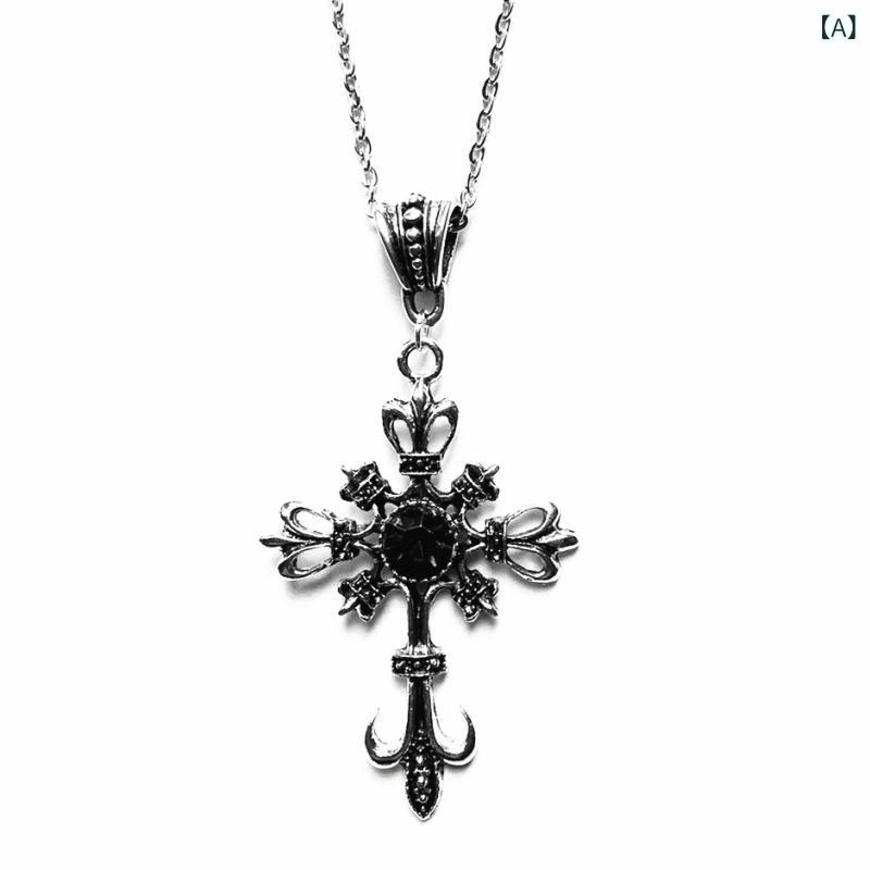 Rakuten - ネックレス 女性用 ゴシック パンク 十字 チェーン 水晶 ペンダント ヒップホップ ロック スタイル 個性派 ファッション アクセサリー 合金製 電気メッキ加工 ハート型 夏 かわいい 甘めクール