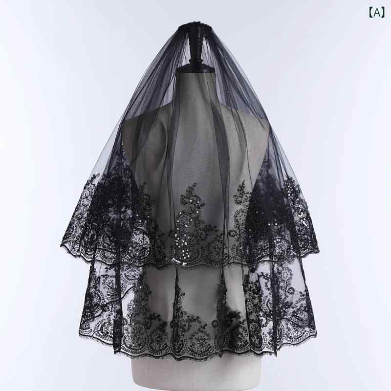 ・カテゴリ: ヘッドアクセサリー・スタイル: レトロ・主な素材: 布・性別: 女性用・種類: 二重構造・加工: ・流行要素: レース、ビーズ・カラー展開: ブラック・長さ: 60cm-80cm