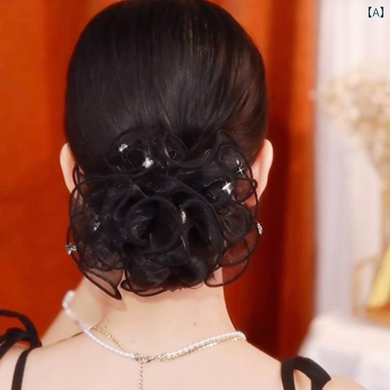 ・カテゴリ: ポニーテールヘアゴム・素材: チュール・カラー: 黒（ビーズ白）・柄: 花・スタイル: シンプル・: 高弾力