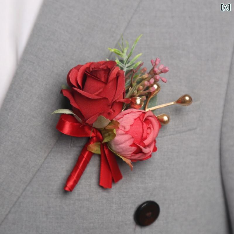 ウェディング コサージュ 赤 新婦 手首花 ブライズメイド 花束 新郎 ベストマン 襟花 結婚式 ビジネス アクセサリー コサージュピン ヘッドフラワー コルサージュ ウェディングアクセサリー ハンドフラワー コサージュフラワー 結婚式パーティー コサー