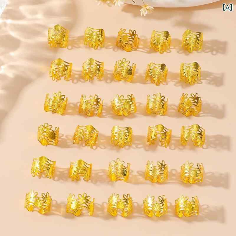 Rakuten - ヘアアクセサリー メンズ レディース 金属 花柄 開口 汚れ風 ヘアセット ポニーテール 飾り ゴールド シルバー シンプル ファッション 通勤用 音符柄 春夏 トレンド