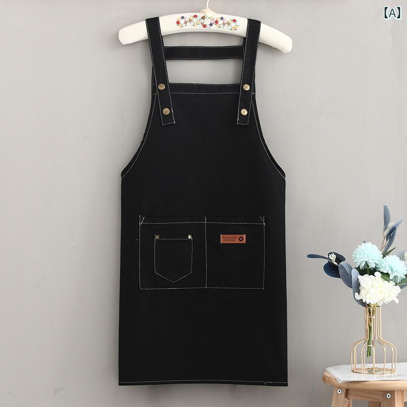 Gingham Aprons - 無袖エプロン レディース 防水 防油 ロゴプリント かわいい 日系 韓国風 家用 キッチン 綿素材 黒 ブラウン ベージュ ブルー 防汚 通勤 普段使い カジュアル