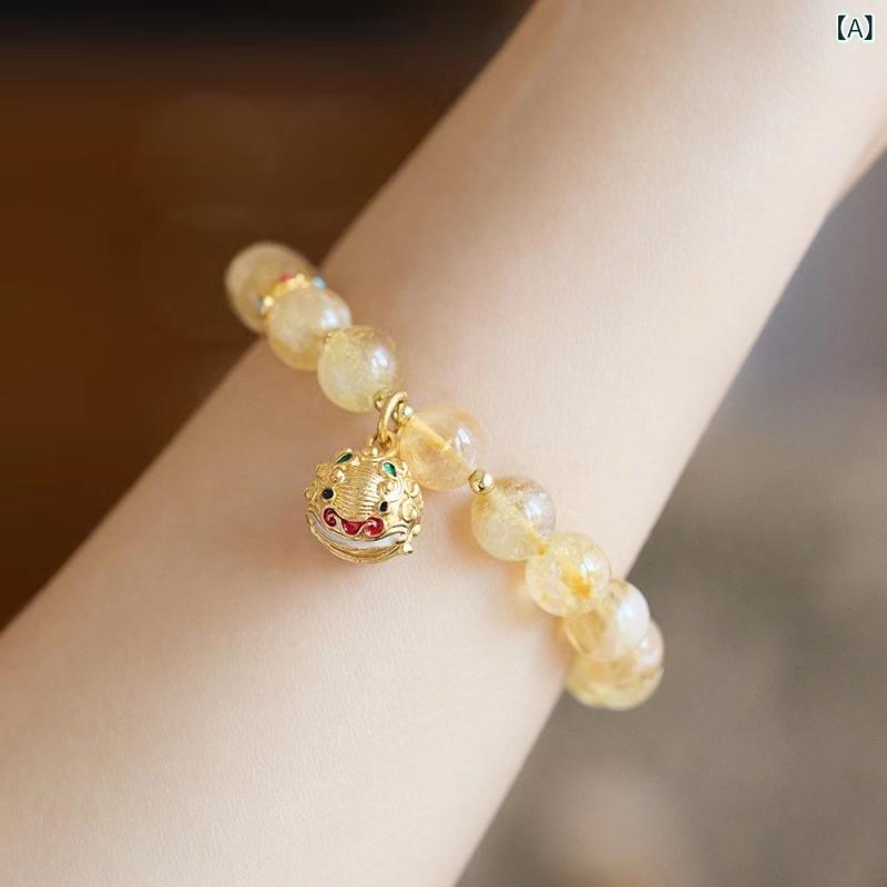 Other - ハンドメイド 手链 ブレスレット 天然石 イエロー水晶 多宝魚 鈴付き シンプル 軽量 高級感 ファッション 通勤用 カップル用 国風 お守り ラッキーアイテム