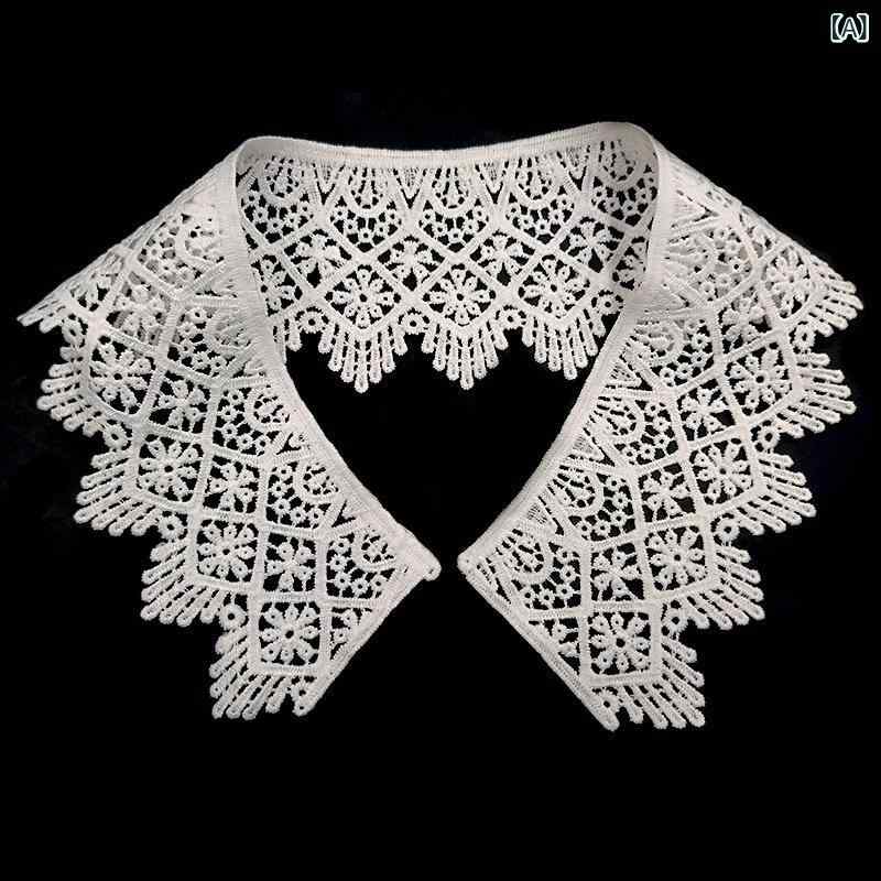 レディース 偽物 襟 肩領 ピース 水溶性 レース 镂空 刺繍 花柄 花辺 飾り アクセサリー トップス 服飾 アクセサリー かわいい デザイン 再生繊維 素材 接触冷感 軽量 白色 米色 ブラック