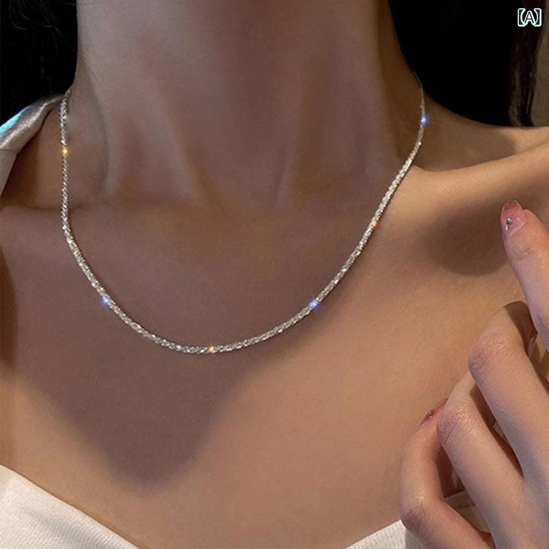 珊瑚 - ネックレス 女性用 シンプル クール グリーン ジルコニア 気質 高級感 軽量 U字 鎖骨チェーン 多層 十字架 切り替え 41cm 50cm 調整可能 個性派 トレンド アクセサリー