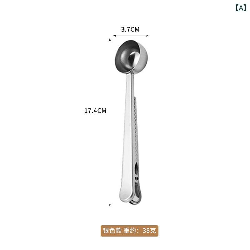 乐天商城 - キッチン スプーン クリップ 付き 多機能 計量スプーン 304 不锈钢 銀色 金色 ローズゴールド カラー ミラー仕上げ 現代 シンプル コーヒー 豆 ミルクパウダー 密封 クリップ 調理 キッチン用品 食品保存 計量 道具 耐久性 ステンレス 収納