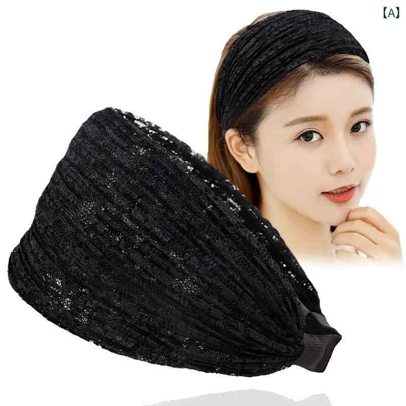 ヘアアクセサリー レディース 韓国風 シンプル ワイドエッジ ヘアバンド 気質 発卡 レース 歯付き 滑り止め 布製 ブラック コーヒー ワインレッド ベージュ ネイビー ピンク グレー 秋 かわいい 清新 甘め 日常使い 手作り