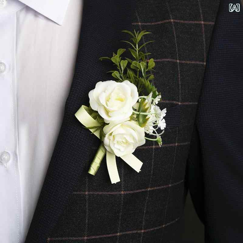 ウェディング 胸花 手首花 花束 ブローチ 花飾り 白色 森系 欧風 結婚式 花嫁 花婿 ブライズメイド 姉妹団 コサージュ 手持ち 装飾 ハンドメイド 絹花 ウェディングアクセサリー 通年使用