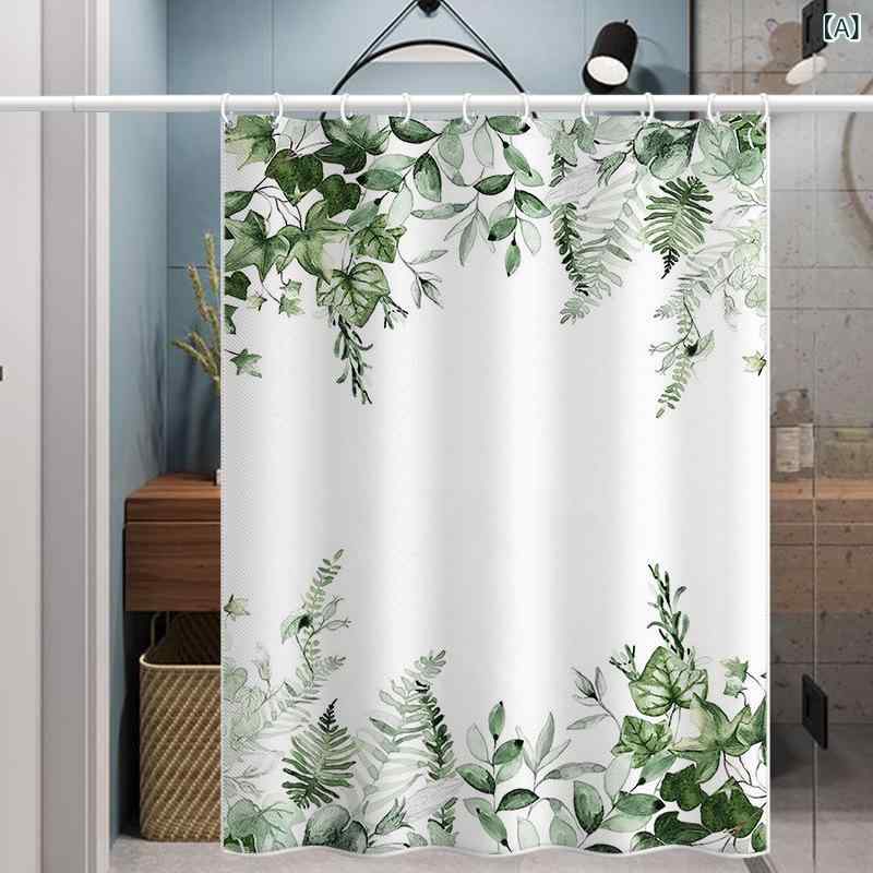 浴室カーテン 植物 葉っぱ 花柄 グリーン 防水 防カビ 洗漱セット 浴室用品 花卉プリント 緑植柄 シャワーカーテン バスルームセット 撥水加工 通気性 厚手生地 日常使い