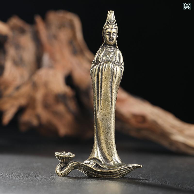銅製観音菩薩像 銅像 仏像 黄銅 金属 実心銅 重厚 中式 工芸品 インテリア 風水 開運 置物 铸造加工 仏教 置飾