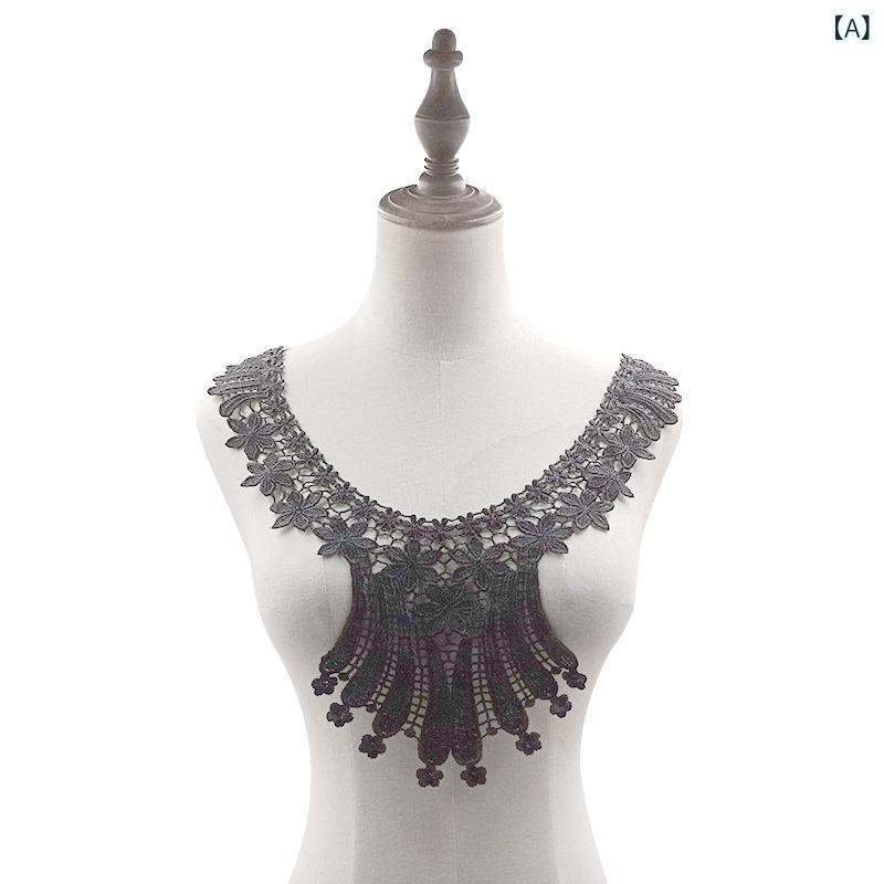 刺繍 レース 胸花 立体 花柄 刺繍 ブラウス 胸元 アクセサリー 偽領 ディーアイワイ 手芸 素材 花飾り レース 花辺 ポリエステル 光沢 糸 ブラック ホワイト 内衣 女性服 ベッド用品 ウェディングドレス ファッション キッズ服 アクセサリー ホ