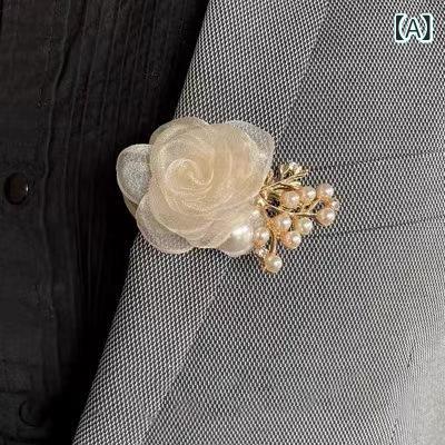 ブローチ 胸花 セット メンズ レディース 婚礼 コーディネート 香槟色 米金色 珍珠 米杏色 布製 手工 韓式 シャンパンカラー アイボリーゴールド ピンクベージュ ウェディング ゲスト 歓迎 襟元 アクセサリー
