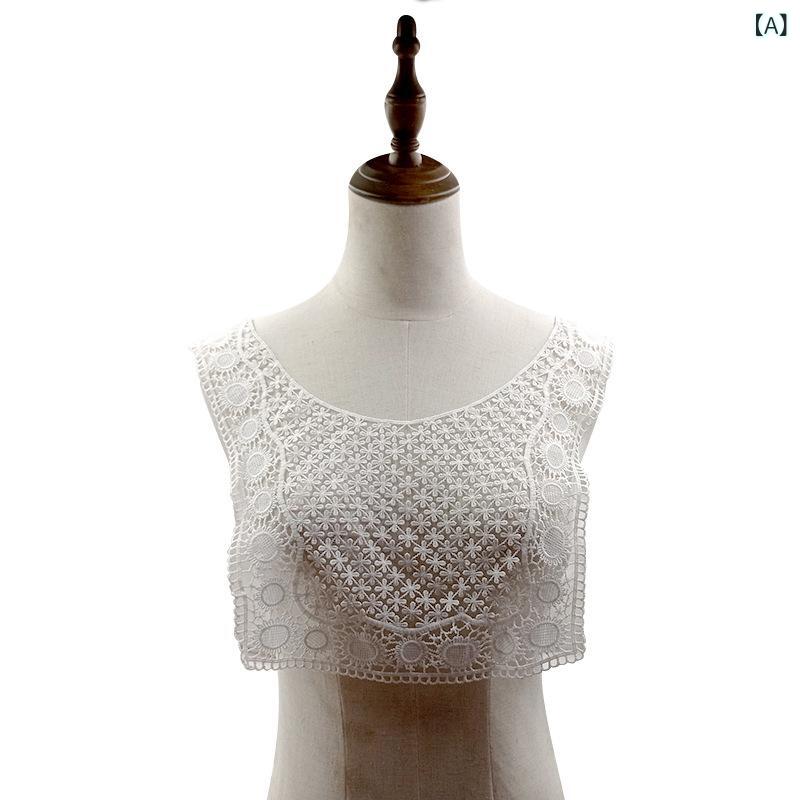 胸花 刺繍 胸元飾り 女性用 トップス ブラウス 付け襟 立体 レース 花柄 切り替え デザイン 接触冷感 再生繊維 素材 白色 華やか アクセサリー