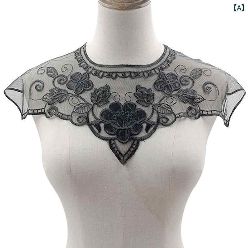 刺繍 花刺繍 レース 花飾り フェイクカラー 胸元飾り ブラック ポリエステル 女性用 ドレス 礼服 アクセサリー 服飾 レース花辺 網地 刺繍パーツ DIY素材
