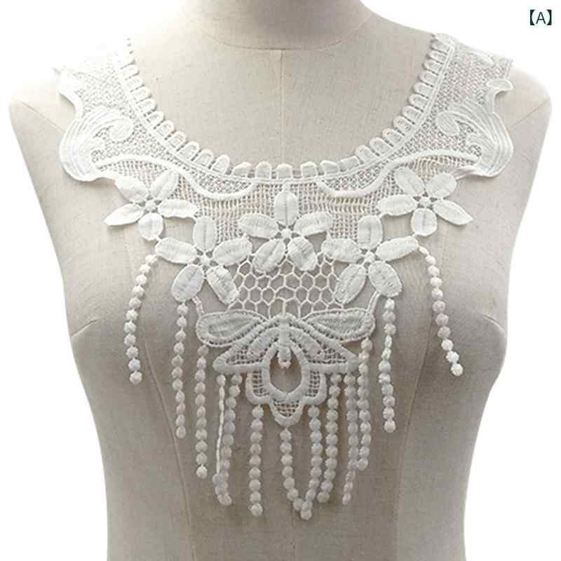 刺繍 花柄 レース フリル 偽領 吊飾り 胸花 装飾 リボン アクセサリー レディース 子供服 礼服用 白 綿 再生繊維 軽量 華やか 切り替え 透け感 ドレスアップ 通勤 普段使い カジュアル
