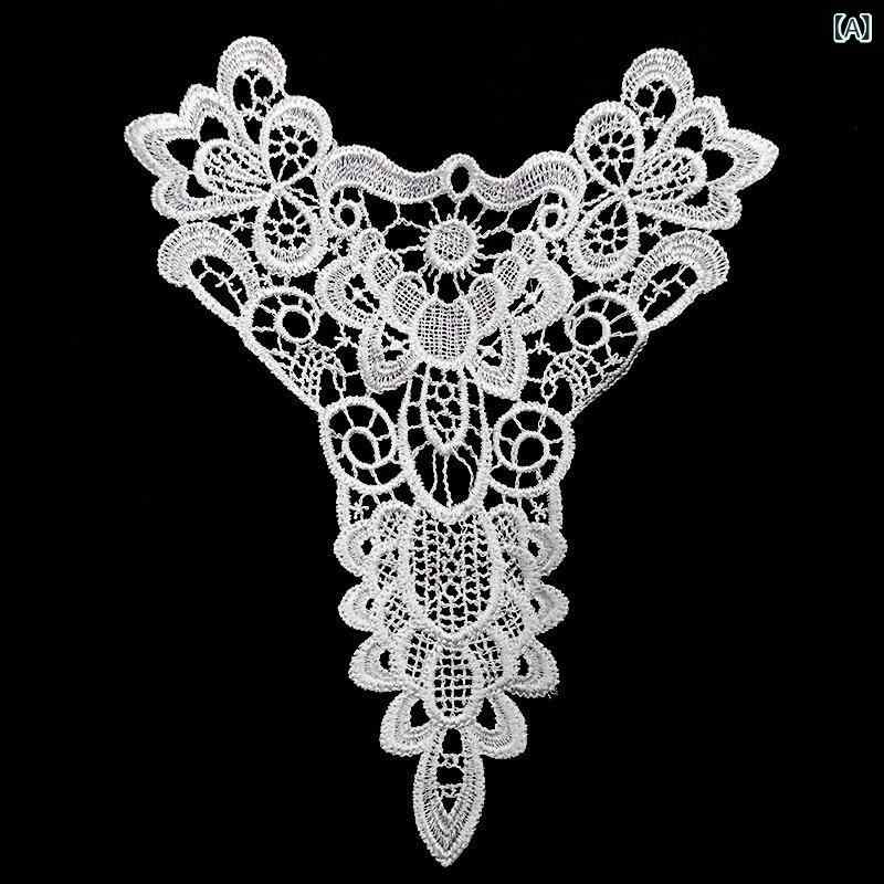 刺繍 レース 胸元領 切り替え 偽領 透け感 花柄刺繍 女性用 ドレス 礼服 トップス 服飾アクセサリー 綿ポリエステル 白 清楚 華やか 普段使い 通勤 結婚式 軽量 伸縮性