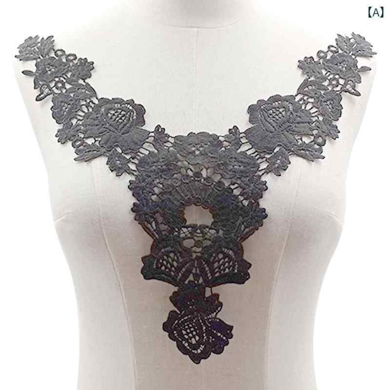 刺繍 フェイクカラー レディース 接触冷感 レース 花柄 襟元 飾り ブラック ホワイト モカ 切り替え 透け感 服飾 アクセサリー DIY 手芸 花辺 素材 礼服 トップス ママ服