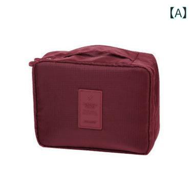 Rakuten - メイクポーチ レディース 旅行用 多機能 洗面用品 収納 大容量 手提 四方 牛津布 通気性 純色 ジッパー ネットポケット 酒红色 西瓜紅 グレー ライトブルー ネイビー オレンジ ピンク ブラック カジュアル