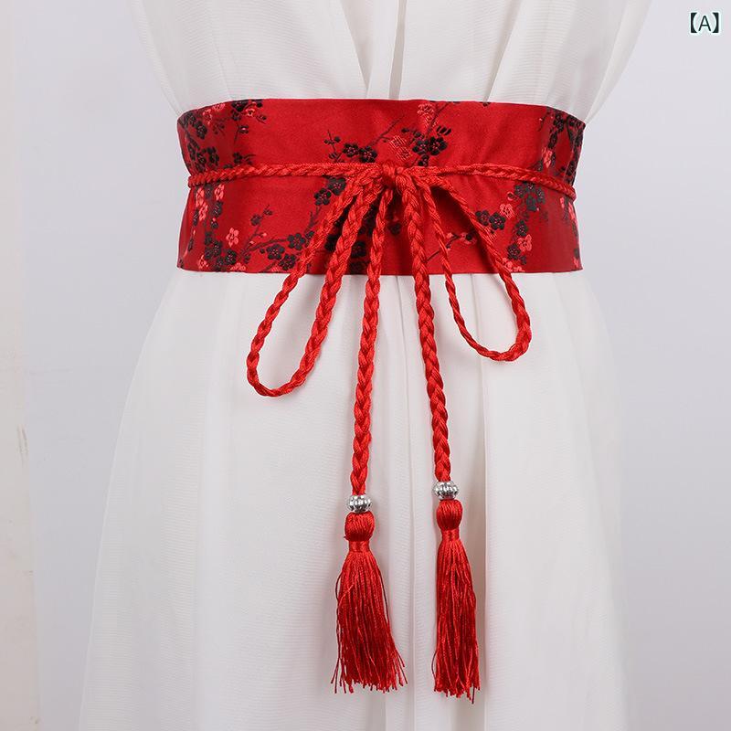 ワンピース レディース 復古刺繍 ウエストマーク 腰帯 古風 漢服風 切り替え 赤 ホワイト ネイビー ピンク ブラック 紫 通年 織物 編み込み 民族風 単圈 60-80cm 夏 秋冬 春 通勤 普段使い かわいい 装飾 百搭 日韓スタイル