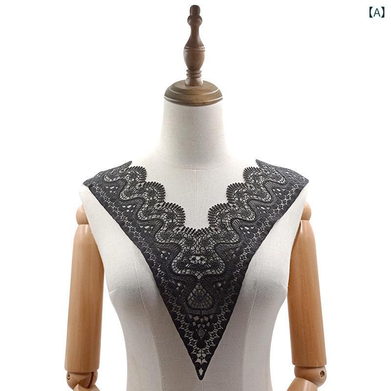 刺繍 胸花 レース 切り替え 偽襟 接触冷感 花柄 レース 胸元飾り レース 花飾り 女装 トップス アクセサリー 服飾 白 黒 レースエッジ 透け感 装飾パーツ 切り替えデザイン 軽量 伸縮性 女性用