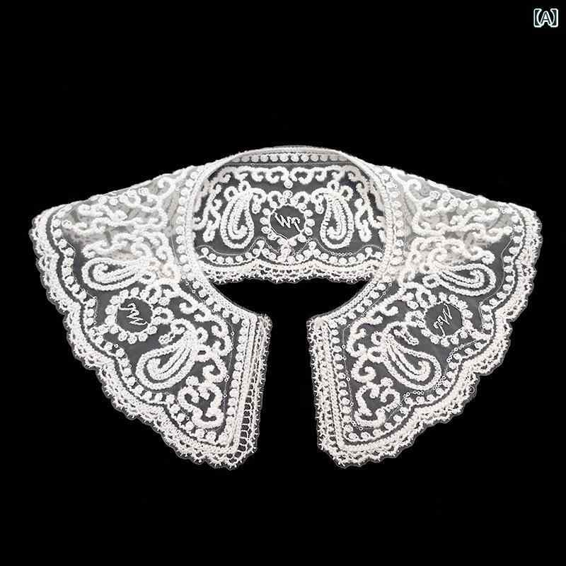 レース フリル 刺繍 胸花 ビーズ 網地 刺繍 偽襟 欧根紗 毛糸 リボン 襟元 装飾 女性用 トップス 配飾 DIY 手芸 白 コットン レース 花柄 刺繍 レース フェイクカラー