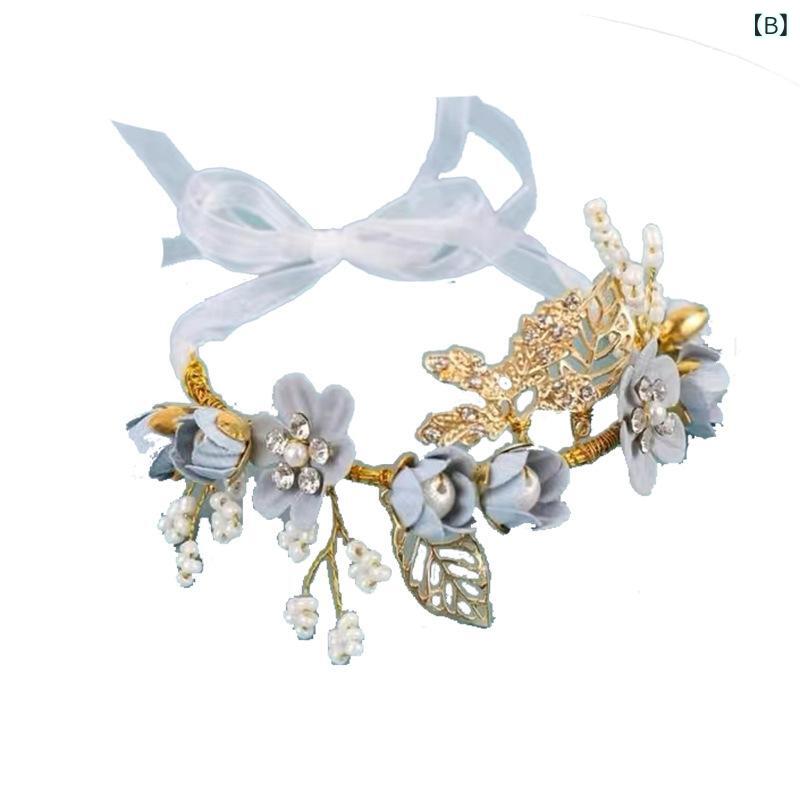 narukiの手首花 腕輪 ブレスレット 花冠 花飾り 花輪 花アレンジメント 結婚式 ウェディング ブライダル 伴娘 花嫁付添婦 姉妹団 ウェディングパーティー 森ガール ナチュラル かわいい 清楚 韓国風 紫色 ブルー 珍珠 パール 装飾 アクセサリー｜アングル2