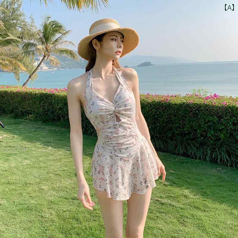 ワンピース 泳装 レディース 水着 温泉 ビーチ 体型カバー 着やせ バックシャン 花...