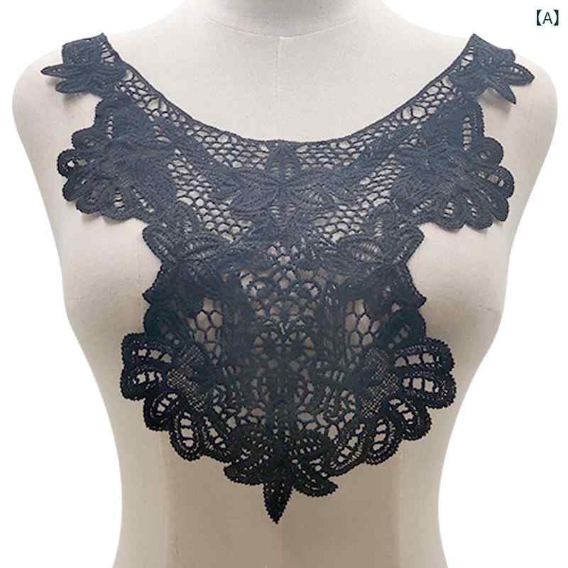 レース 胸花 刺繍 領花 立体 镂空 刺繍 偽領子 DIY 花辺 アクセサリー レディース 礼服用 服飾用 手芸用 ブラック ホワイト 再生繊維 切り替え 軽量 通年用
